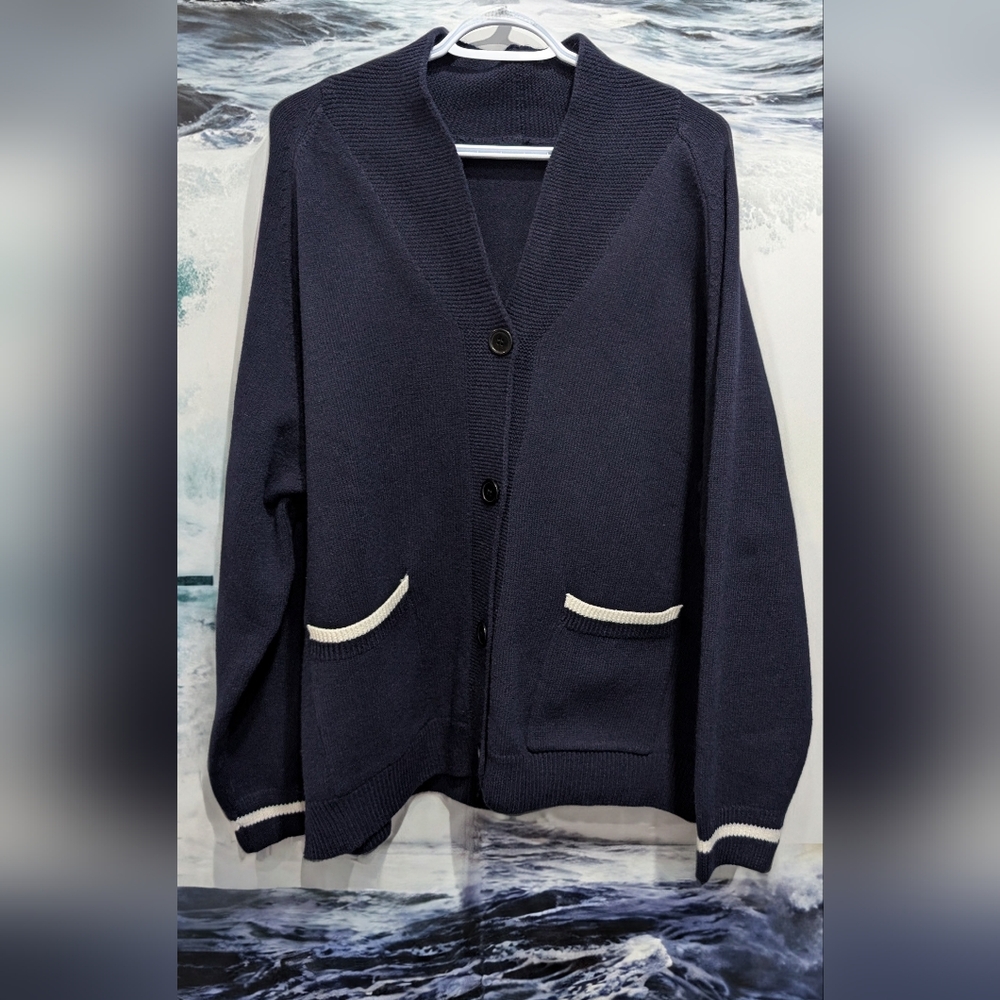 Ahoy! Navy Cardigan with White Anchor Ptp 26-28"